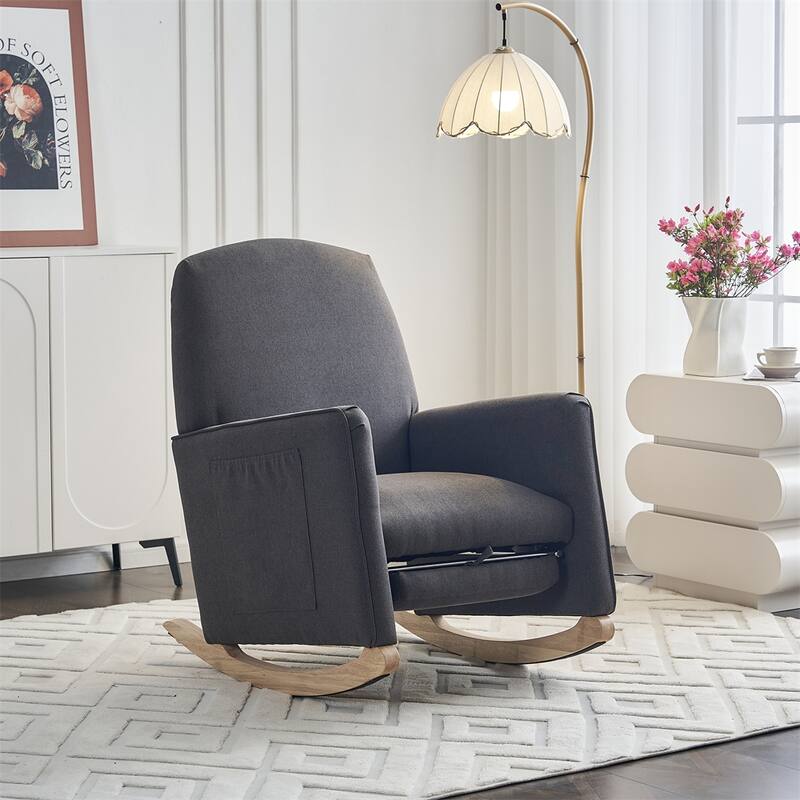 Cotton Linen Fabric Rocking Chair With Adjustable Footrest