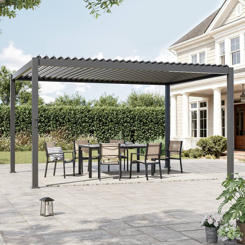 Patio Louvered Pergola with Adjustable Roof, Aluminum Steel Pergola - 10' x 13' - Grey