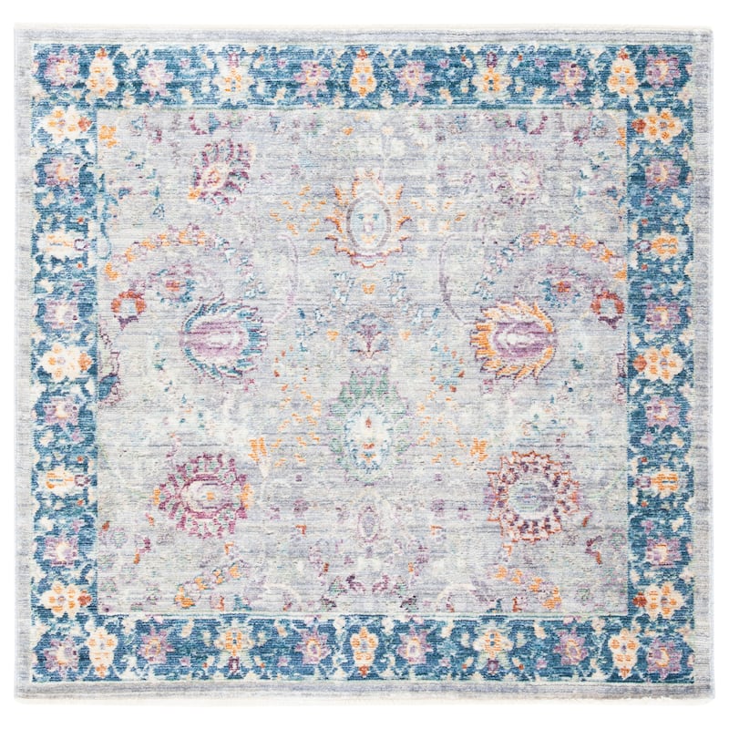 SAFAVIEH Illusion Kari Vintage Boho Oriental Viscose Rug with - 4' Square - Light Grey/Purple