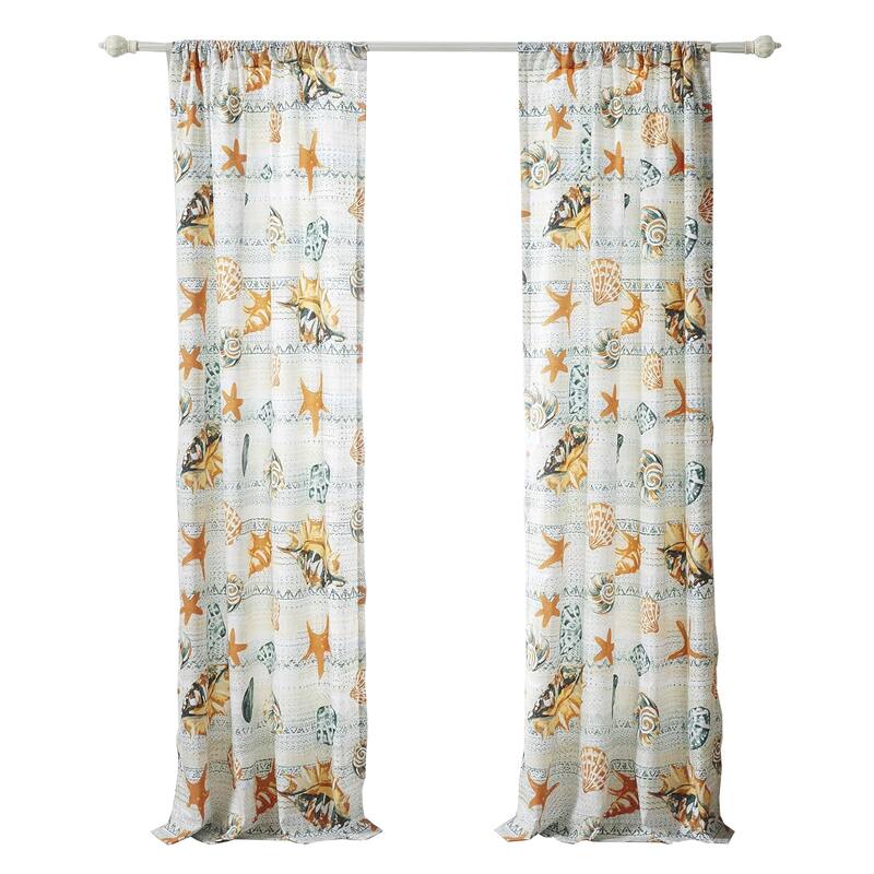 Carie 2 Panel Curtain Set, Light Coastal Seashell Print Microfiber