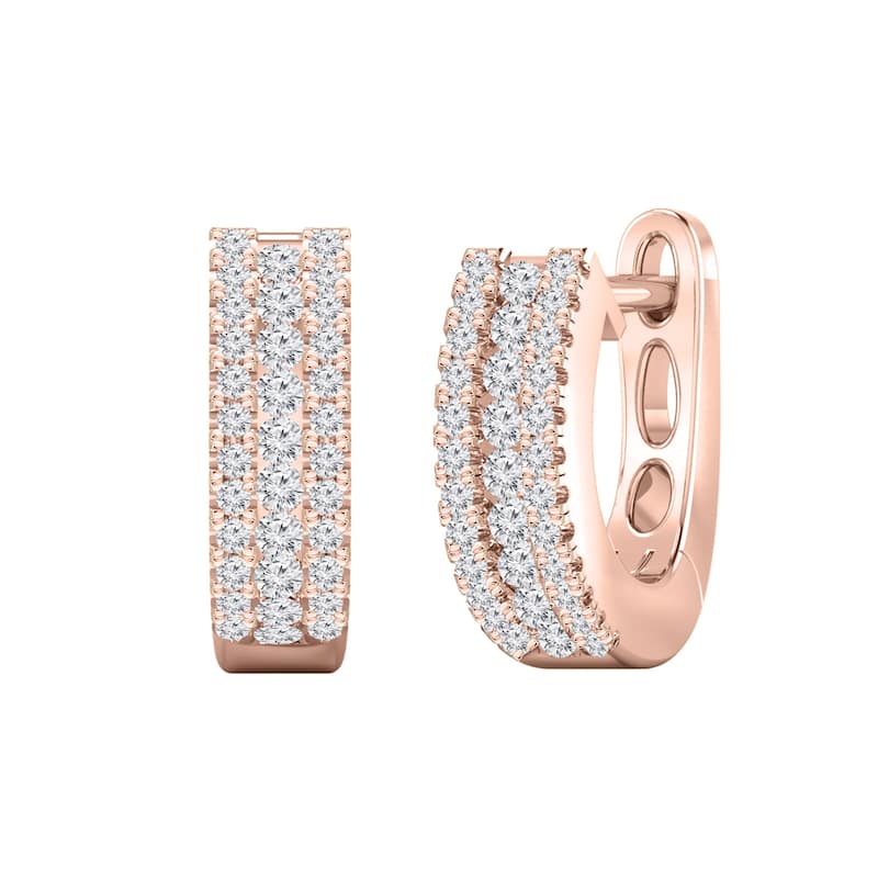 Auriya 1/3ctw Triple-row Petite Diamond Hoop Earrings 14K Gold - 0.45-inch (H-I, I1-I2) - Rose Gold