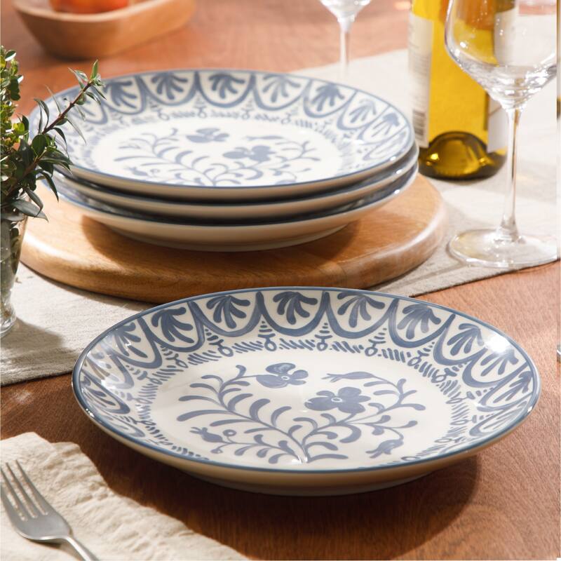 Bloomhouse - 2-Time Oprah's Favorite Things - Valencia Flor 4 Piece 10.75" Dinner Plate Set, Stoneware Floral Decal Design