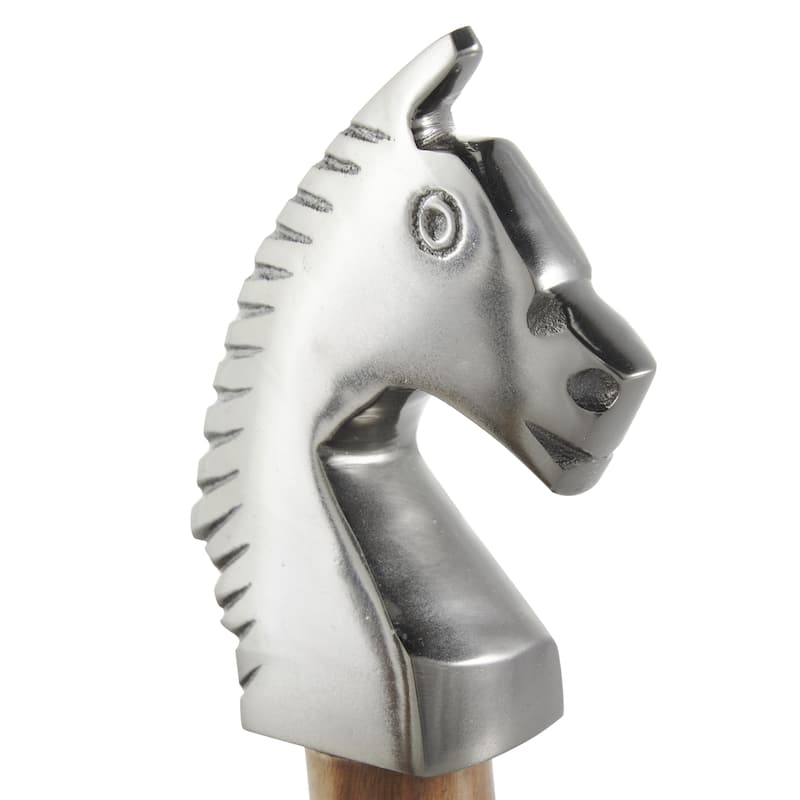 Aluminum Metal Chess Decorative Sculpture with Mango Wood Center - Set of 3 Silver or Dark Gray - Roche River Decor