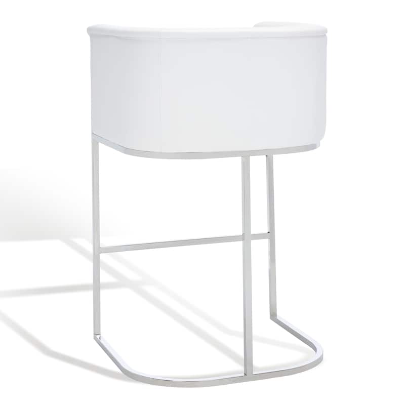 SAFAVIEH Couture Tonda Glam White Leather Commercial Grade 39 Inch Bar Stool - 24.6" W x 23.6" L x 39.2" H - 25Wx24Dx39H