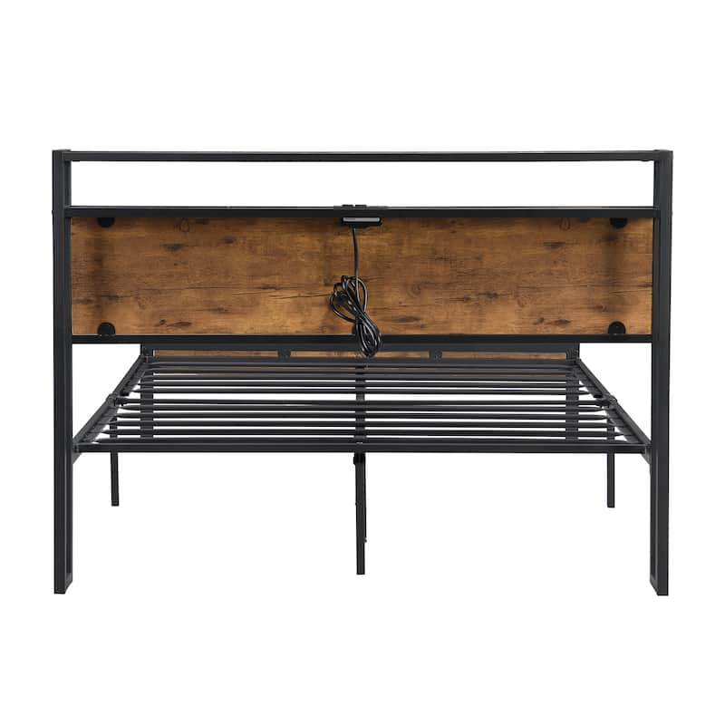 Metal and Wood Platform Bed Frame