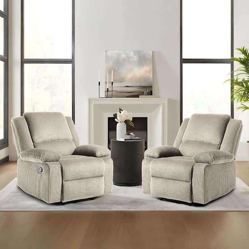 2 Set Corduroy Manual Recliner Glider Club Chair with Footrest