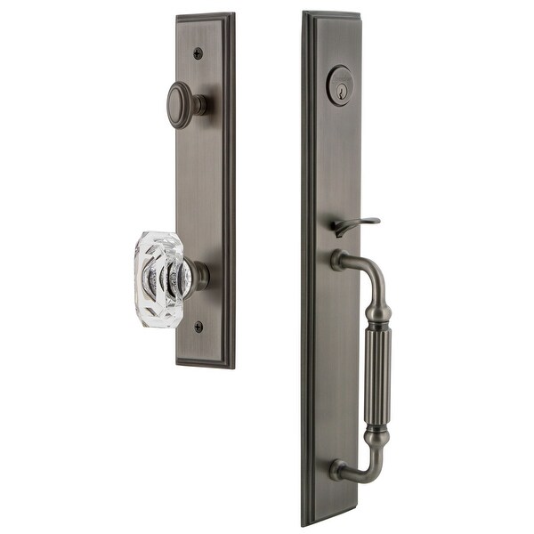 Grandeur CARFGRBCC_ESETD_NA Carre Solid Brass Rose Dummy Full Plate "F" Grip Handleset with Baguette Clear Crystal Knob