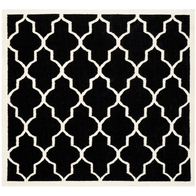 SAFAVIEH Handmade Flatweave Dhurries Anniina Modern Moroccan Wool Rug - 6' Square - Black/Ivory