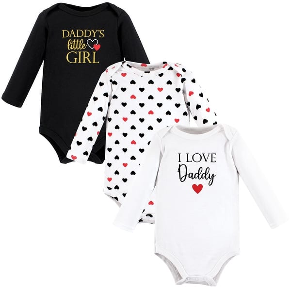 slide 1 of 1, Hudson Baby Infant Girl Cotton Long-Sleeve Bodysuits, Girl Daddy Red Black 3-Pack 0-3 Months - Girl Daddy Red Black 3-Pack