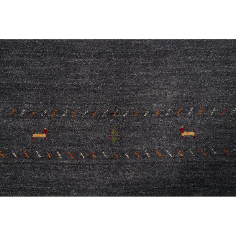 Hand Knotted Oriental 100% Wool Carpet Tribal Animal Pictorial Greys & Charcoal Gabbeh Runner Rug - 11' 10'' X 4' 1''