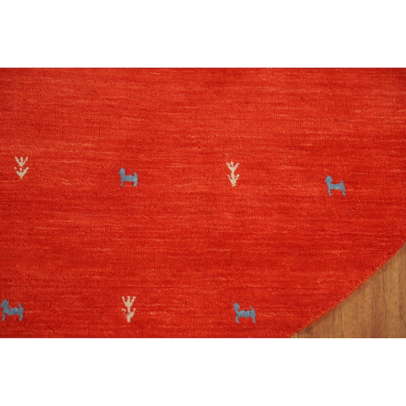 Hand Knotted Oriental 100% Wool Carpet Tribal Animal Pictorial Oranges & Rust Gabbeh Area Rug - 6' 6'' X 6' 6''