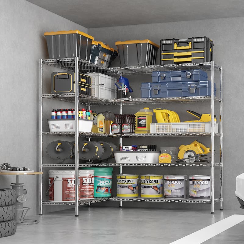 5-Tier Chrome Iron Multi-Purpose Storage Adjustable Shelf Rack for Kitchen or Garage - 177 × 40 × 180 cm