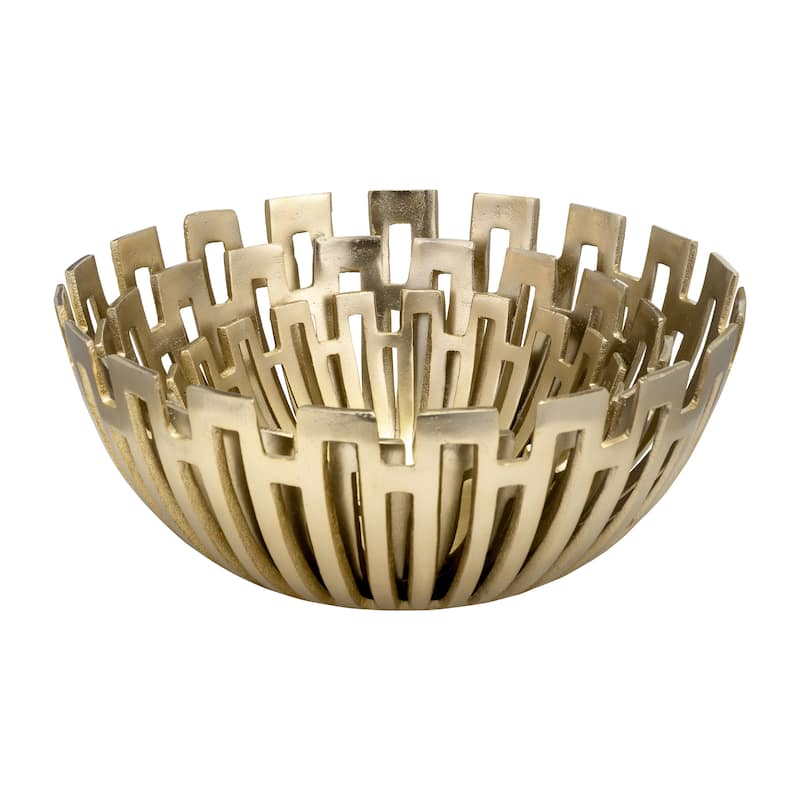 Set of 3 Metal Bowls Contemporary Abstract Glam Coastal Cut-Out Metallic Gold Bowl Set 11", 14", 16" Decorative Bowls