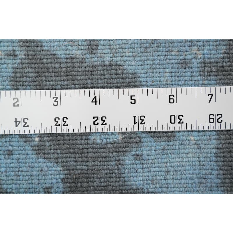 Hand Knotted Oriental Viscose Silk Carpet Modern Abstract Navy Blue & Blues Abstract Runner Rug - 4' 7'' X 2' 4''