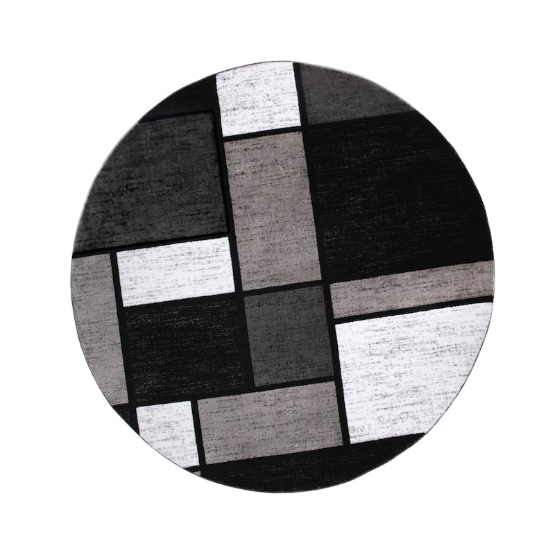 World Rug Gallery Contemporary Modern Boxed Color Block Area Rug - 6'6" Round - Gray