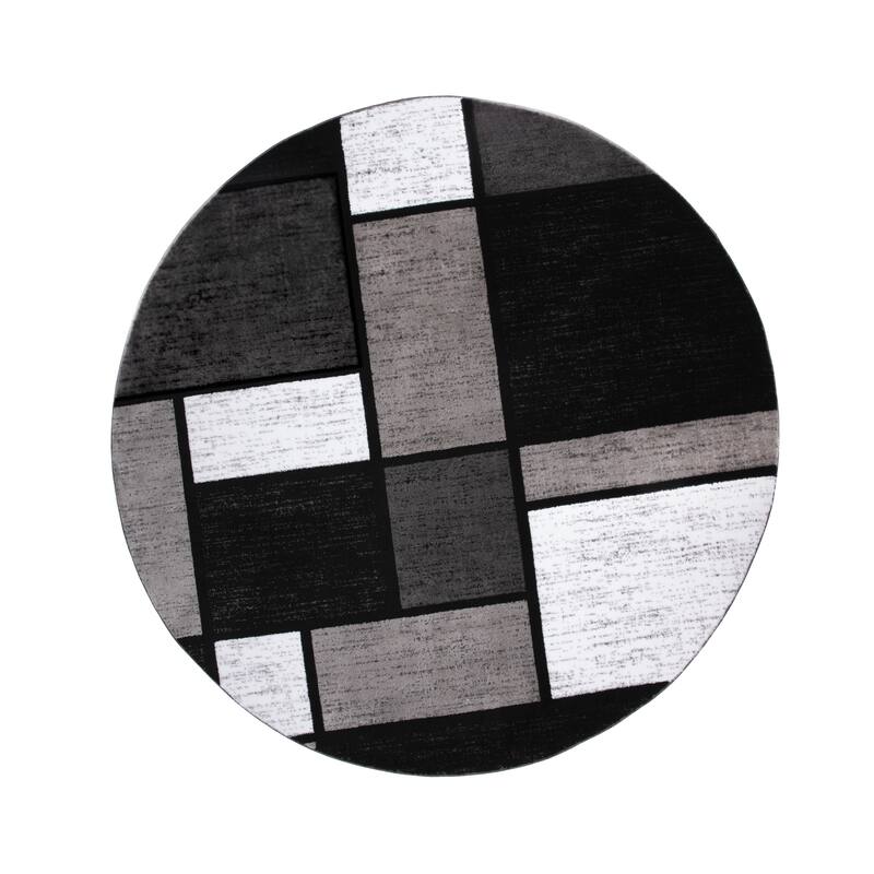 World Rug Gallery Contemporary Modern Boxed Color Block Area Rug - 6'6" Round - Gray