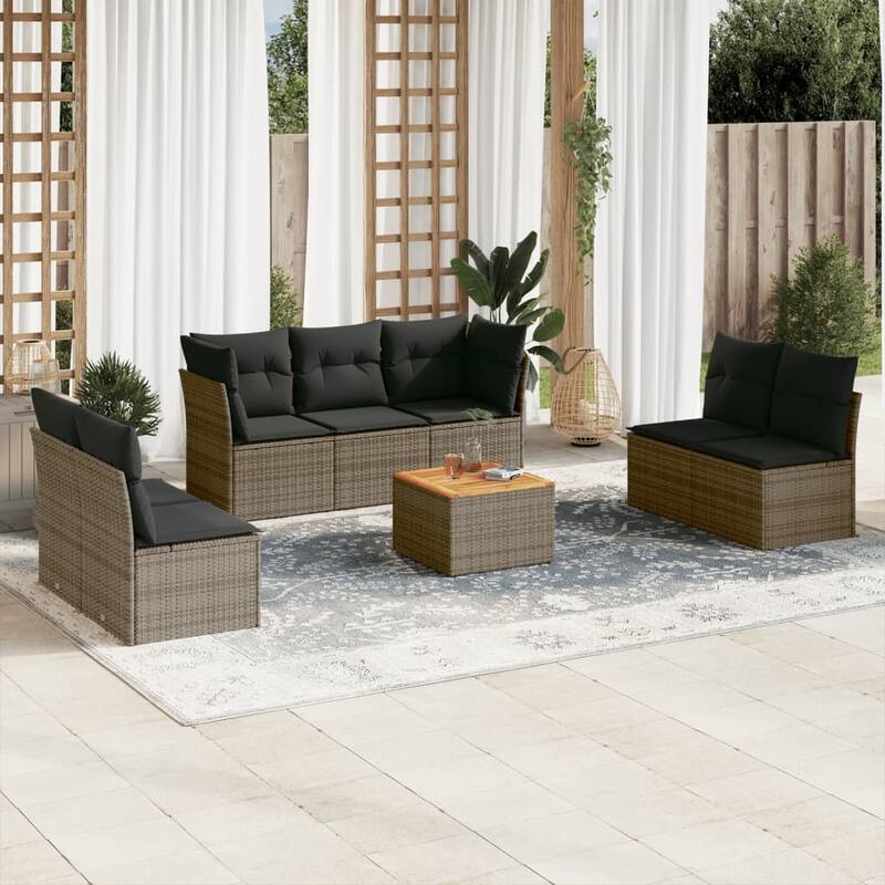 vidaXL Patio Sofa Set with Cushions Outdoor Furniture 8 Piece Poly Rattan - Grey - 21.7 x 21.7 x 14.6