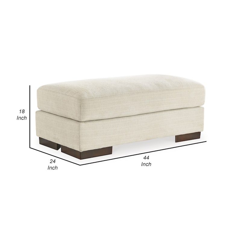 Magg 44 Inch Ottoman, Low Profile Block Feet, Beige Polyester Upholstery