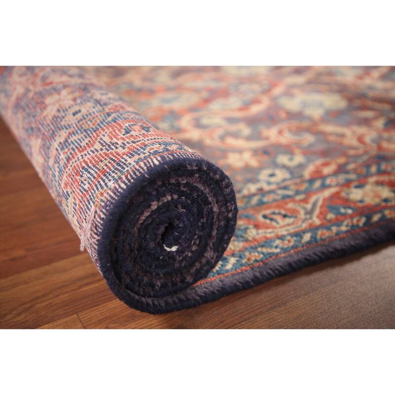 Hand Knotted Oriental 100% Wool Carpet Traditional Floral Navy Blue & Blues Mahal Runner Rug - 10' 10'' X 3' 3''