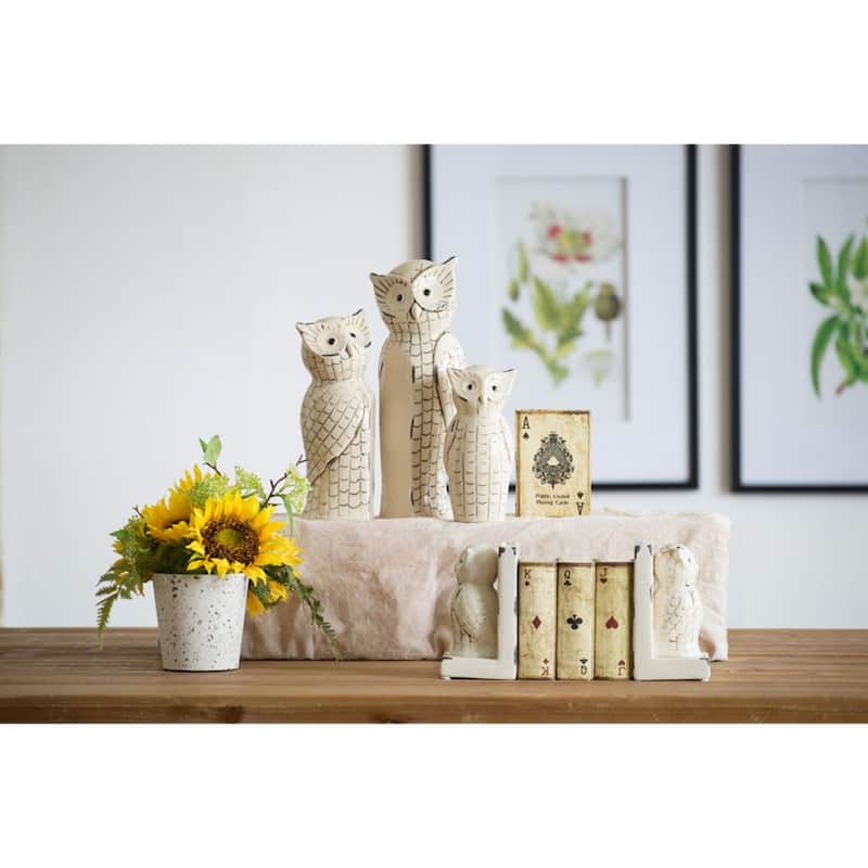 Set of 3 White and Black Vintage Style Owl Trio Figurine Statues 14"