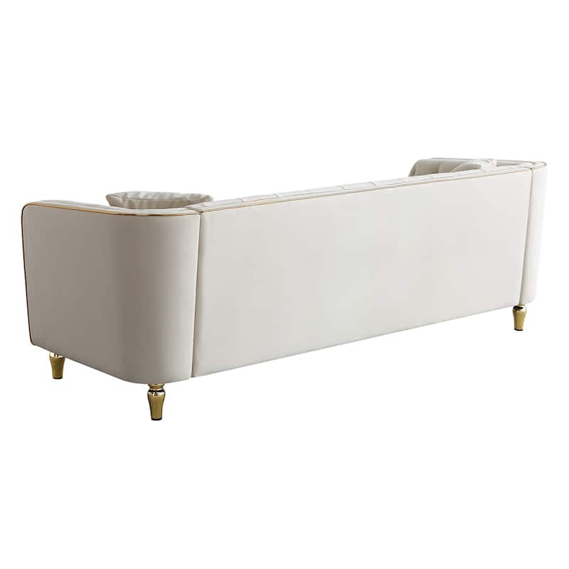 87.01" Velvet Corduroy Modern Classic 3-Seater Sofa with Solid Pine Wood Frame, Includes 2 Throw Pillows