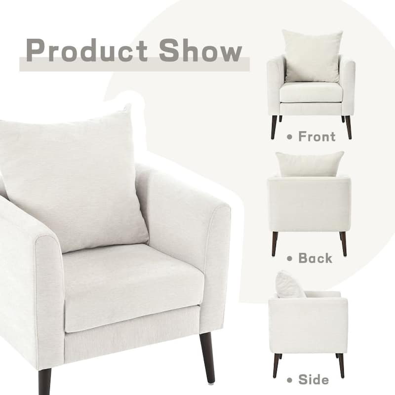 Chenille Accent Chair with Solid Wood Legs