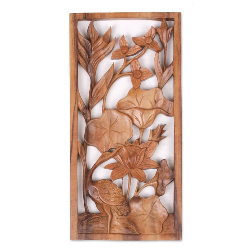 Wood wall panel, 'Heron Pond' - 15.25" H x 7.5" W