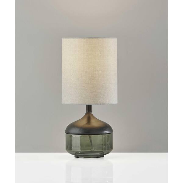Petite Black Wood Smoked Glass Base With Lightly Textured Round Shade Table Lamp Petite Black Wood Smoked Glass Base With Lightly Textured Round Shade Table Lamp
