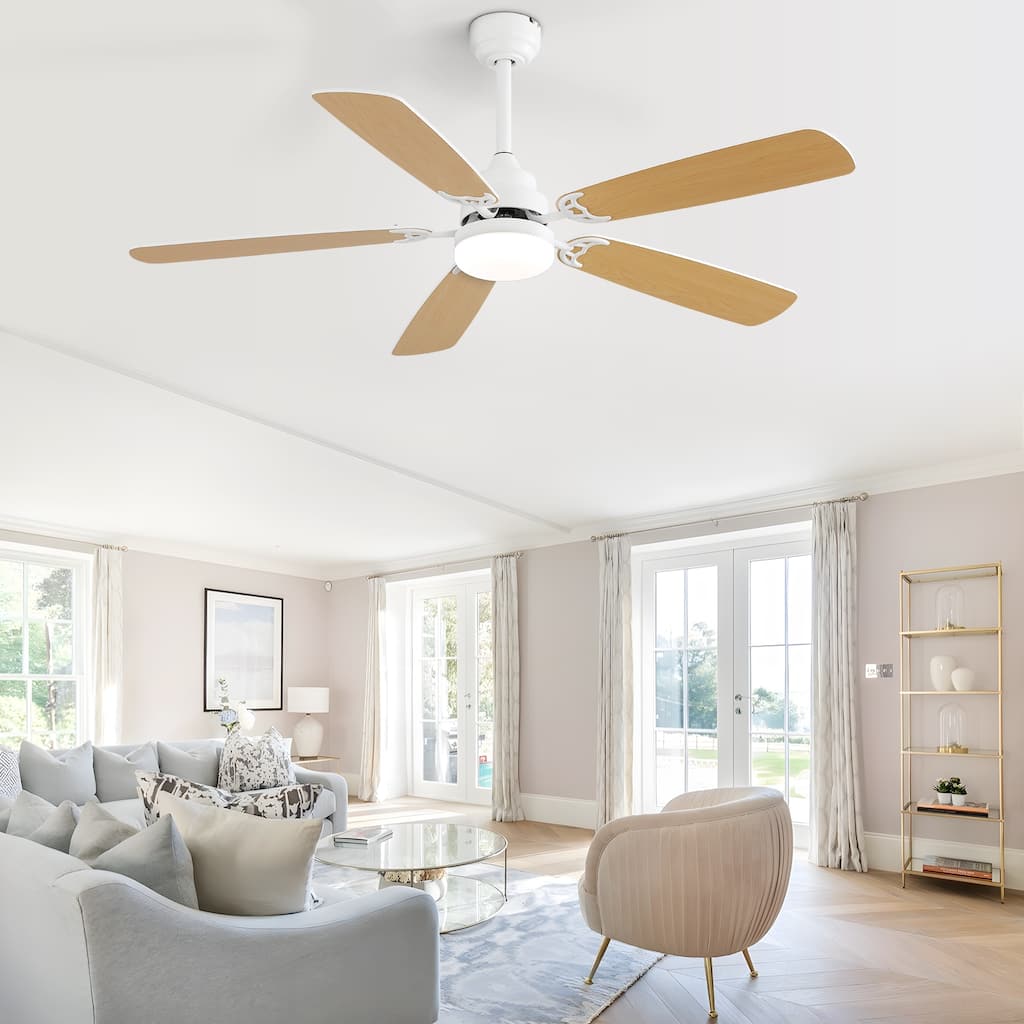 52 inch Ceiling Fan with Remote,Flush Mount and Downrd Mount,Dual Blade Finish,3CCT LED Light,Plywood Blades
