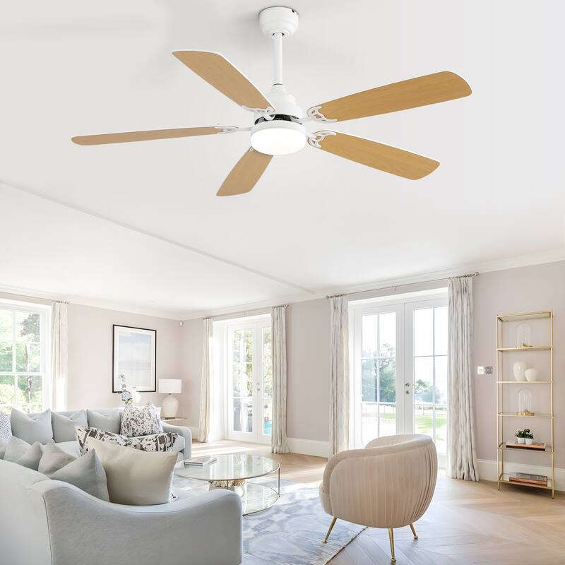 52-Inch Ceiling Fan With LED Light Kit – Flush Mount, Polished Brass Finish, 5 Blades