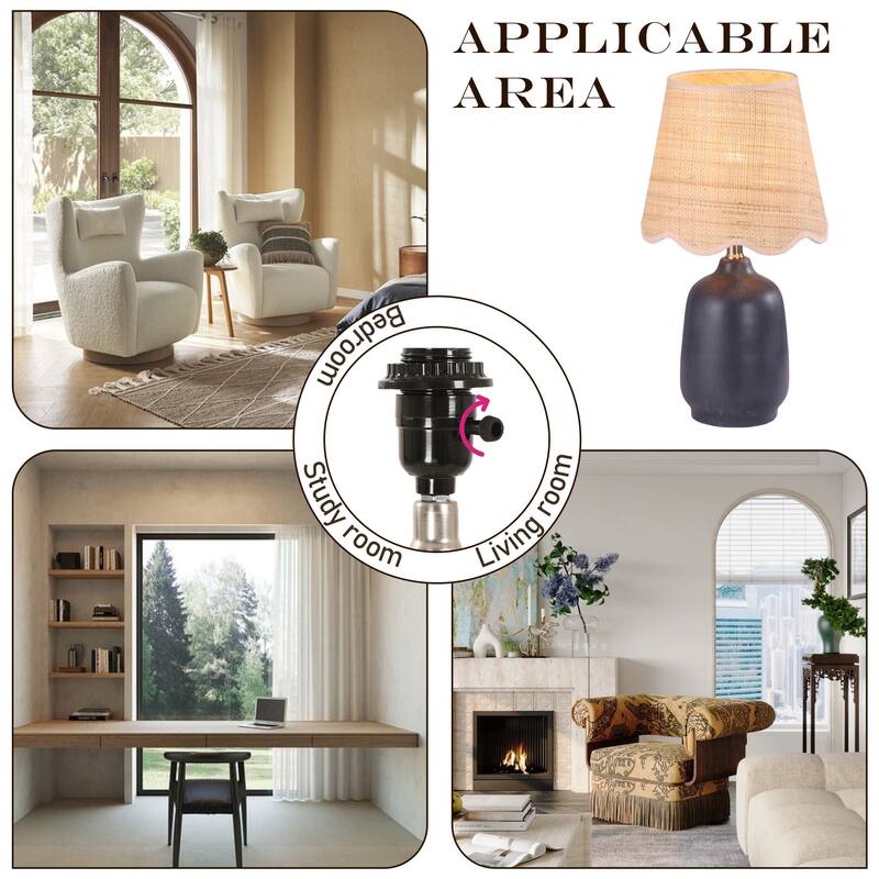 Rustic Ceramic Accent Table Lamp with Raffia Shade