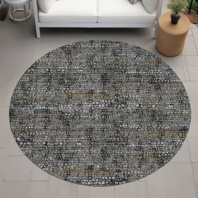 Machine Washable Indoor/ Outdoor Casual Kersey Chantille Rug - Black - 8' x 8'
