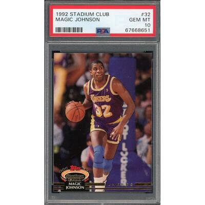 Magic Johnson 1992 Topps Stadium Club Basketball Card #32 Graded PSA 10 - 8'6" x 11'6"