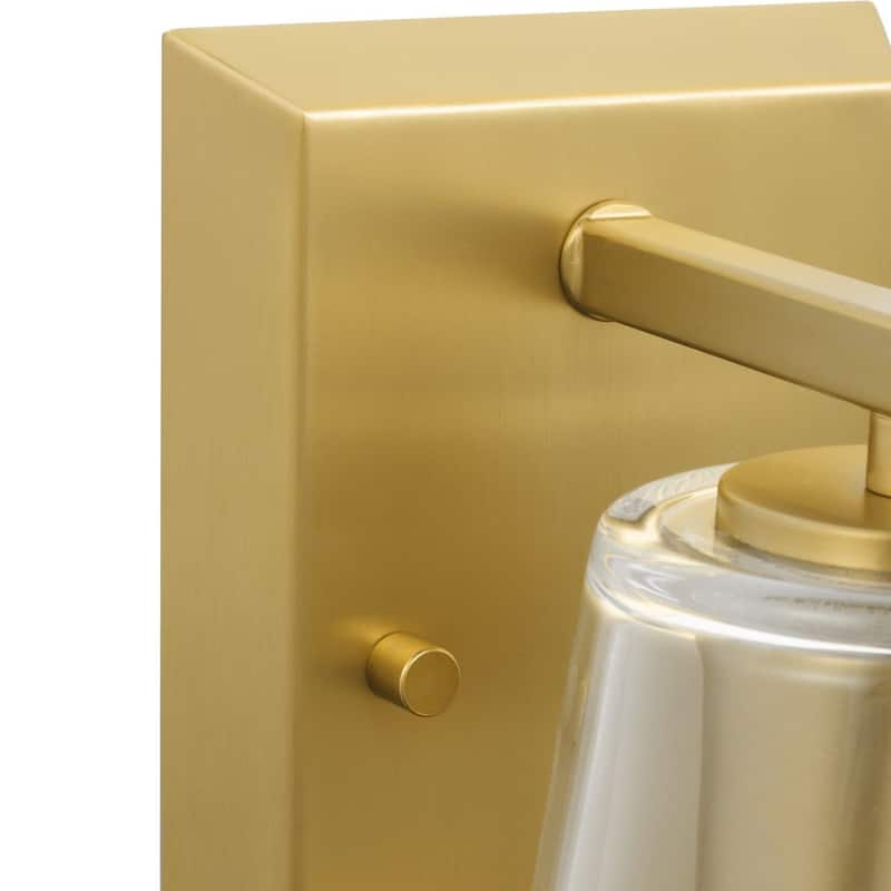 Vertex Collection One-Light Brushed Gold Clear Glass Contemporary Bath Light - 4.75 in x 6.25 in x 7.5 in