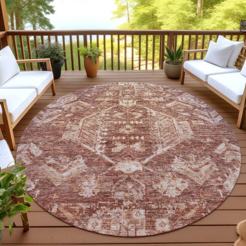 Machine Washable Indoor/ Outdoor Boho Traditional Chantille Rug - Paprika - 8' x 8'