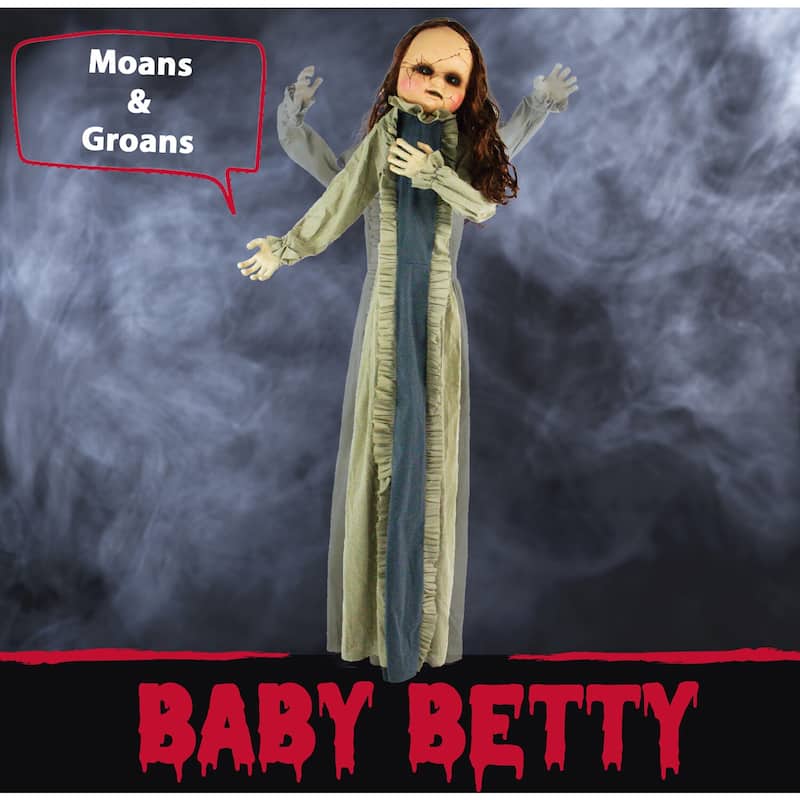 Haunted Hill Farm 5-Ft. Animatronic Zombie, Indoor/Outdoor Halloween Decoration, Flashing Red Eyes, Poseable, Battery-Operated