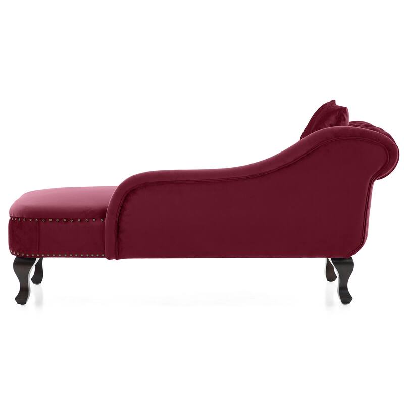 Christopher Knight Home - Bressi Modern Velvet Upholstered Chaise Lounge with Tufted Backrest, Nailhead Trim & Pillow