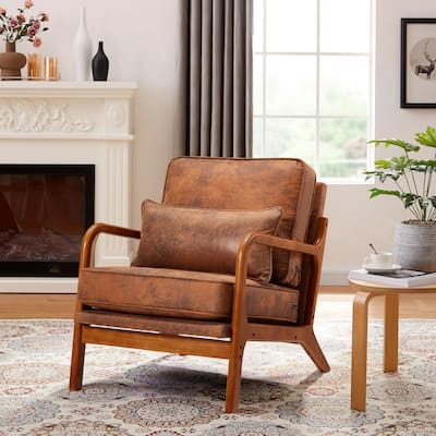 EROMY Mid-Century Modern Accent Chair - Solid Wood Frame Armchair for Living Room, Lounge, or Balcony
