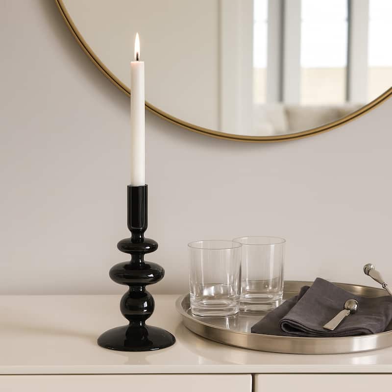 Sculptural Glass Candle Holder with Rounded Accent Base - Modern Tabletop Candle Holder for Any Room