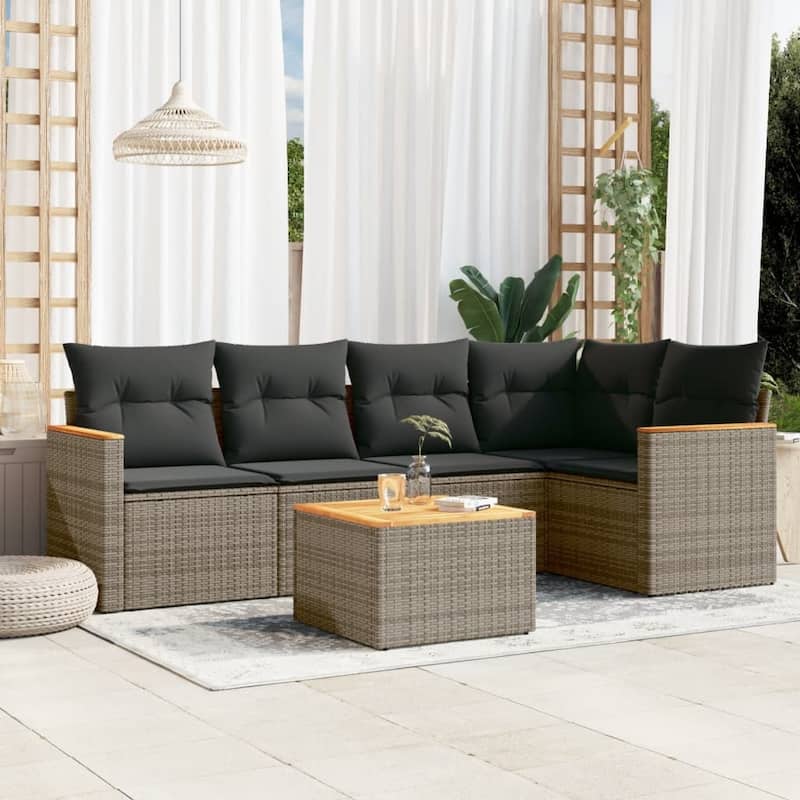 vidaXL Garden Sofa Set Black - Gray 6 Piece With table