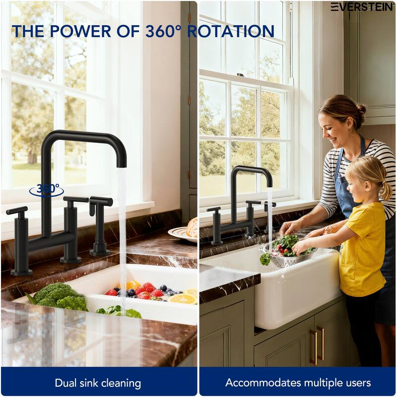 2-Handle Deck Mount Kitchen Faucet 2-Hole Bridge Kitchen Faucet with Side Sprayer