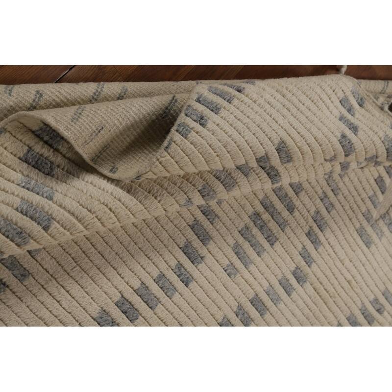 Striped Moroccan Indian Area Rug Handmade Wool Carpet - 5'1" x 8'1"