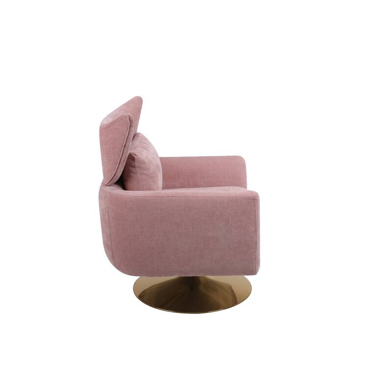 Swivel Accent Chair with Pillow Wide Upholstered & Gold Base, Modern Barrel Chair, 360-degree Swivel Sofa Chair for Living Room