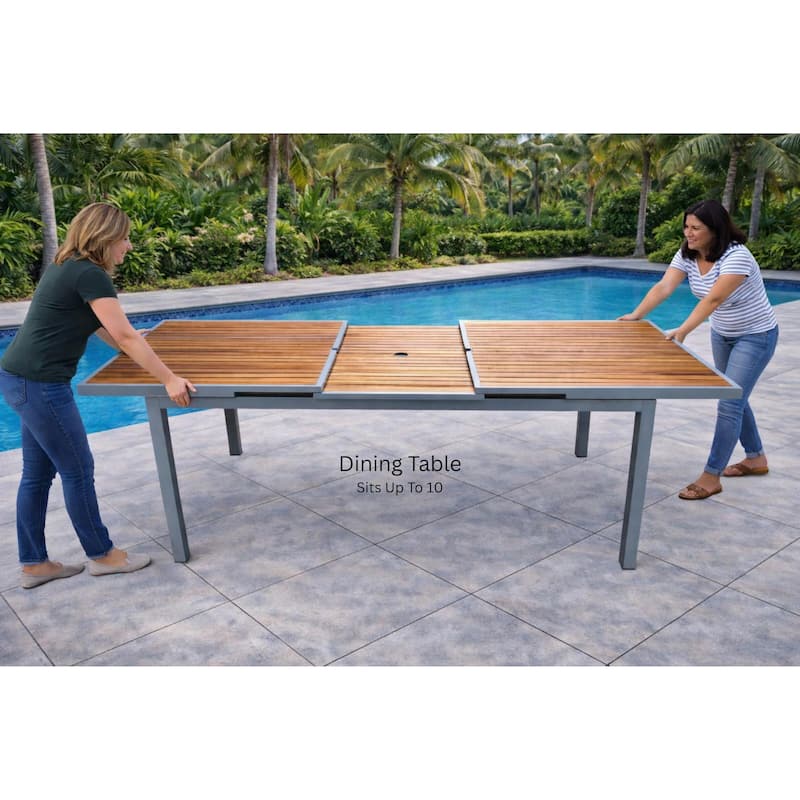 Madeira Grey Seagull 7-Piece Aluminum Outdoor Dining Set with Sling Set in Pewter - N/A