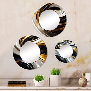 Designart "Liquid Gold Black White Abstract Minimal Spiral I" Abstract ...