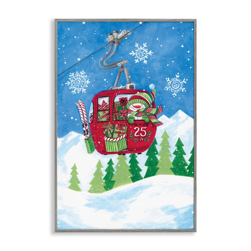 Stupell Snowman on Ski Lift Framed Giclee Art Design By Diane Kater - 16 x 24 - Grey