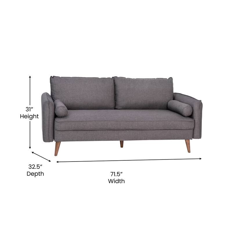 Compact Faux Linen Upholstered Sofa with Wooden Legs
