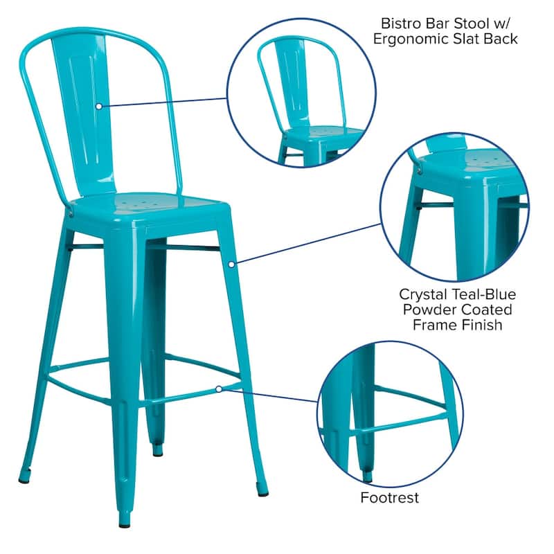 4 Pack 30" High Metal Indoor-Outdoor Barstool with Back - Kitchen Furniture