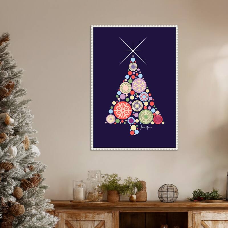 Ornament Christmas Tree Night by Jemma Morris (23 x 33 in.), Framed Canvas Wall Art Print - Sylvie Beaded White