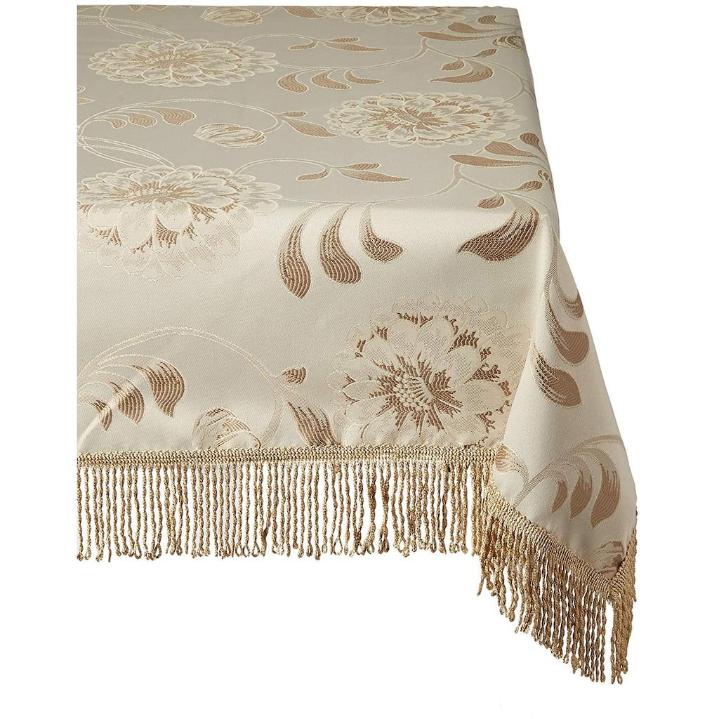 Violet Linen Legacy Floral Damask Design Fringes Tablecloth - 54" by 72"